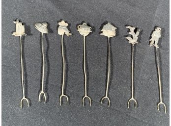 Vintage Lot Of Seven Sterling Silver Cocktail Forks