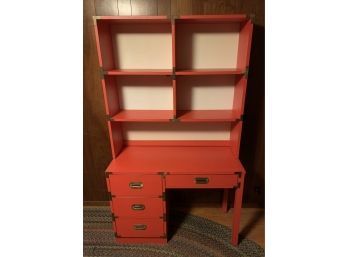 Vintage Two Piece Desk. Red With Brass Handles