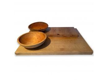 Vintage Wooden Bowl And Large Cutting Boards