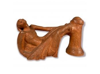 Vintage Nude Terra Cotta Sculpture - Woman And Hydrant