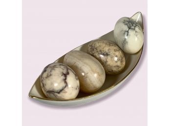 Four Vintage Alabaster Eggs In A Lenox Bowl