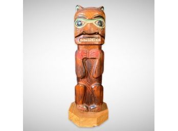 Vintage Hand Carved Alaskan Totem Pole By Victor Alexander