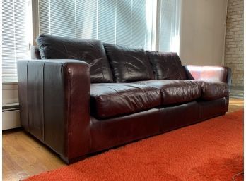 Wonderfully Worn Brown Leather Couch