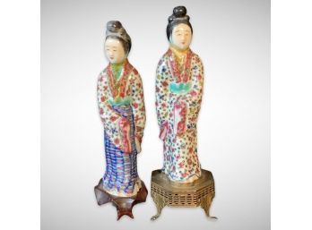 Vintage Lot Of Two Porcelain Chinese Women Figurines
