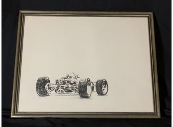 Vintage Hand Drawn Charcoal Racecar Wall Art Piece