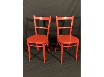 Pair Of Red Vintage Painted Chairs