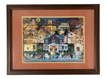 'Hackettstown Halloween', Lithograph By Ann Reeves, Signed Numbered Limited, Folk Art