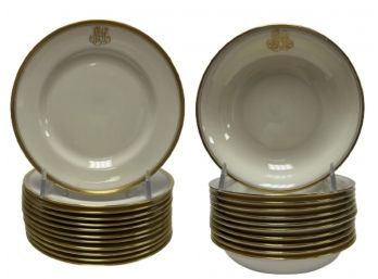 Lenox, Frederick Keer's Sons Newark, N.J., Ivory Gold Dinner Plates (12) & Rimmed Soup Bowls (12)