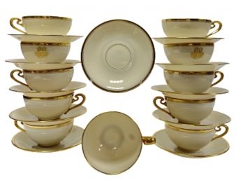 Lenox, Frederick Keer's Sons Newark, N.J., Ivory Gold Flat Cup & Saucer Sets (12)