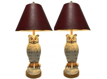 Pair Of Owl Table Lamps