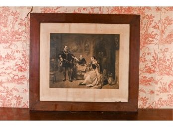 Antique Monochrome Engraving 'The  Signing Of The Death Warrant Of Lady Jane Grey'