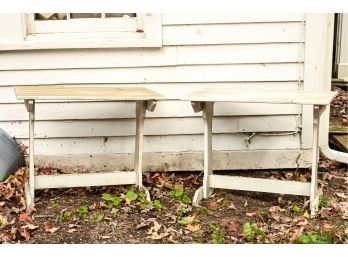 Pair Of Plank Top Outdoor Side Tables