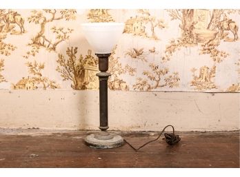 Antique Burnished Brass Lamp With Milk Glass Shade