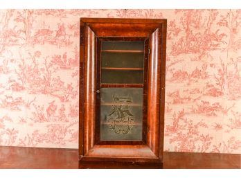 Antique Burled Walnut Wall Cabinet With Etched Glass Door