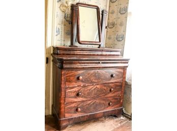 Empire Style Burled Walnut Veneer Dresser With Mirror