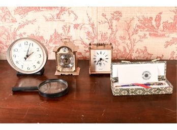 Collection Of Clocks With Smithsonian Cloisonne Pen