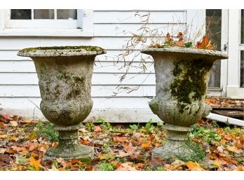 Pair Of Weathered Cast Concrete Outdoor Planters