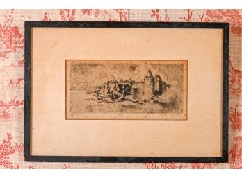 Henri Le Riche (French, 1868-1944) Signed Etching Medieval European Cityscape