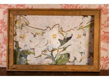 Vintage Oil Painting Of White Lilies