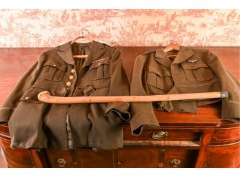 Two Genuine World War II US Military Jackets And Wooden Swagger Stick