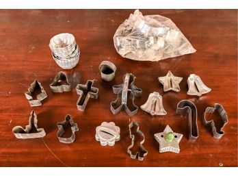 Collection Of Vintage And Antique Tin Cookie Cutters And Moulds