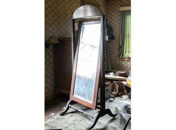 Antique Full Length Mirror With Exquisite Marquetry Design