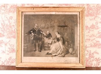 Antique Monochrome Engraving 'The  Signing Of The Death Warrant Of Lady Jane Grey'