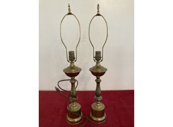 Pair Of Brass Lamps 28 Inches High