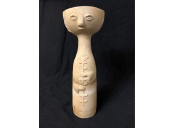 Art Vase Ceramic Person Holding A Flower 1960s? 4.25x11