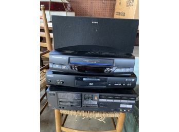 Panasonic VHS Player, Classic Dolby Digital  DVD Player, Sony Speaker, Sony Audio/video Control Center