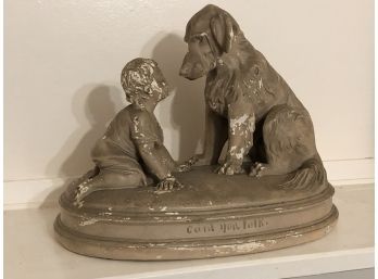 Boy And Dog Cant You Talk Ceramic Statue 16x10x12