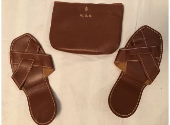 Mark Cross Leather Pouch 8x6 Leather Sandals Marked Size 8 No Makers Mark