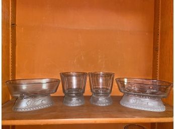 Frosted Lion Stem Glass Dishes Round And Oval