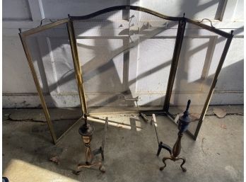 Brass Fireplace Screen And Log Holders