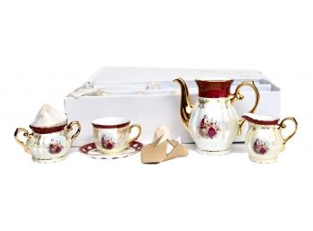 Limoges Style Japanese Made Porcelain Tea Set With Floral Designs - Service For Six