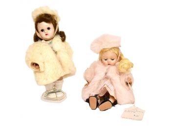 Pair Of Ginny Vogue Dolls Circa 1950's With Faux Fur Coats