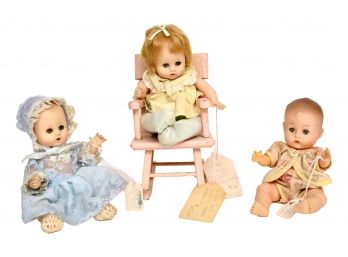 Ginny Vogue 'Lil Dear', Rocking Chair And Pair Of 1956 Ginny Baby Dolls