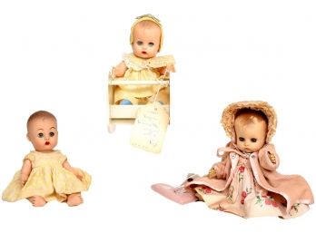 Three Ginny Vogue Baby Dolls And Ginette Rocker