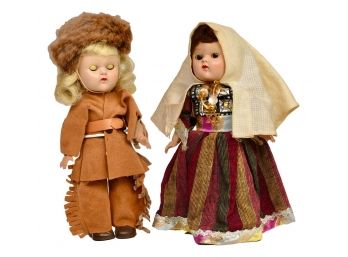 Pair Of Ginny Vogue Painted Lash Dolls In A Star Of David And David Crocket Outfits