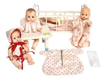 Pair Of Ginny Vogue Ginnette Baby Dolls With Crib, High Chair And Accessories