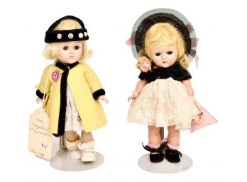 Pair Of Ginny Dolls: 1956 In Peacoat And Painted Lash Southern Charm With A Pink Purse