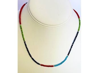 Peyote Bird Trade Bead Necklace- Turquoise, Coral, Peridot, Quarts- Toggle Close