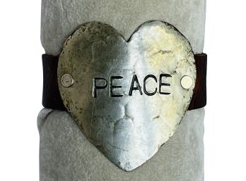 New $95 Peyote Bird Leather/metal Peace Heart Bracelet- Has 2 Holes For Sizing