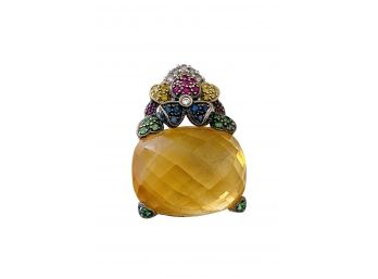 Pineapple Citrine And Mixed Sapphires In 18 K White Gold Setting 1 In. Length 10 Gram Weight