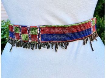 True Antique Maasai Kenya Leather And Beaded Belt Chain Fringe Approximately 29 ' L ( READ DESCRIPTION)