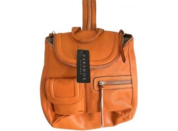 New With Tags Paradox Orange Leather Back Pack Purse 12 In. X 11 In.