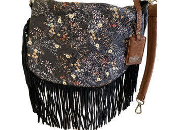 Claudia Firenzi Italy Unique Handmade Crafted Suede Fringed Leather Cross Body Bag 12 In. X 14 In.