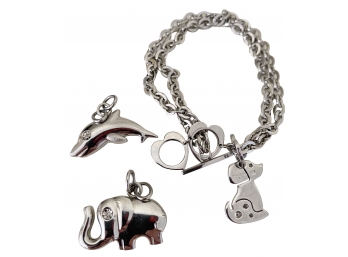 Italy Stainless Steel Jewelry Lot: 2 Morellato Charms 1 Nomination Bracelet With Dog Charm