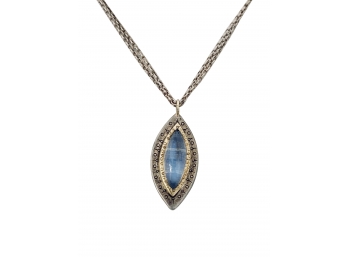 16' Sterling Chain With Marquis Moonstone Pendant Moonstone Surrounded By Thin 18K Gold Band