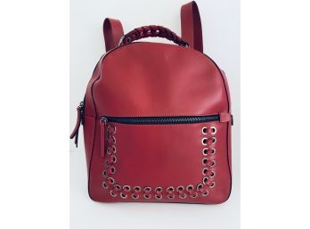 Vittoria Napoli Italy Red Leather Back Pack With Carry Handle 14 In. X 11.5 In. ( READ Description)